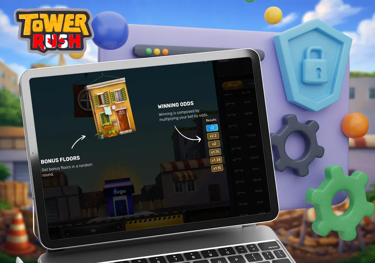 Tower Rush game mechanics with bonus floors and winning odds
